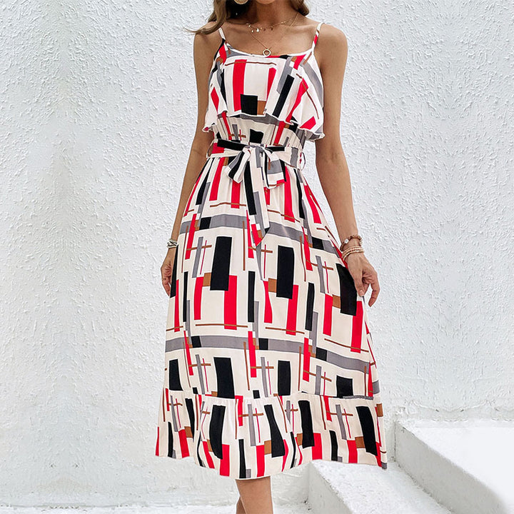Damen Midi-Kleid mit grafischem Design und Taillengürtel Drune
