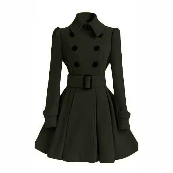 Damen moderner Trenchcoat mit tailliertem Schnitt und Doppelknöpfen Drune
