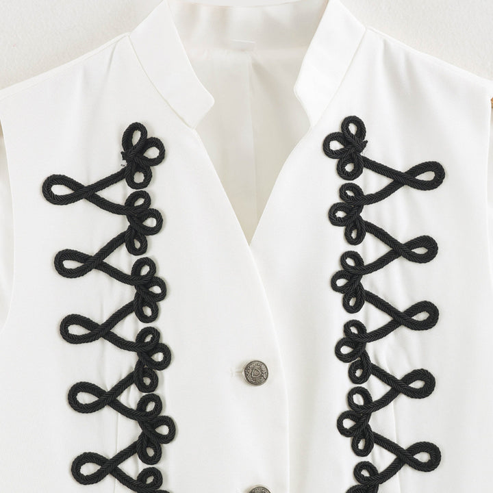 Damen Ärmellose Weste im Uniformstil mit Zierfroschverschlüssen und Stehkragen Drune