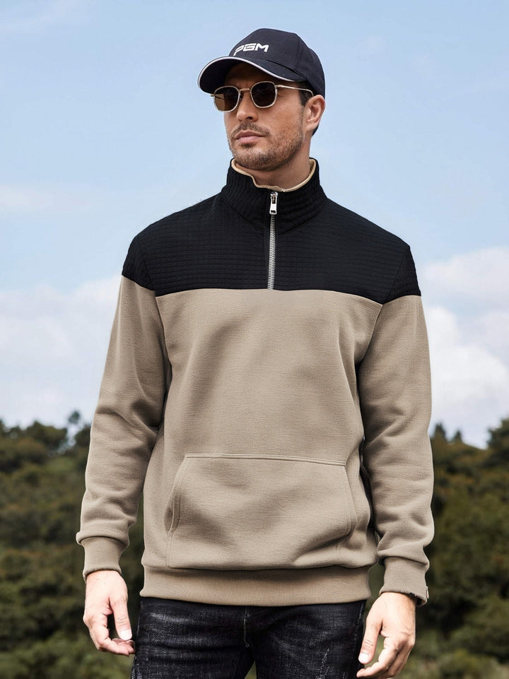 Herren funktionale Sweatjacke mit hochschließendem Kragen und praktischer Kängurutasche Drune