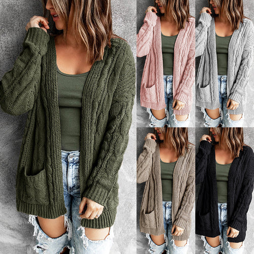 Damen Strickjacke mit modernem Zopfmuster und praktischen Taschen Drune