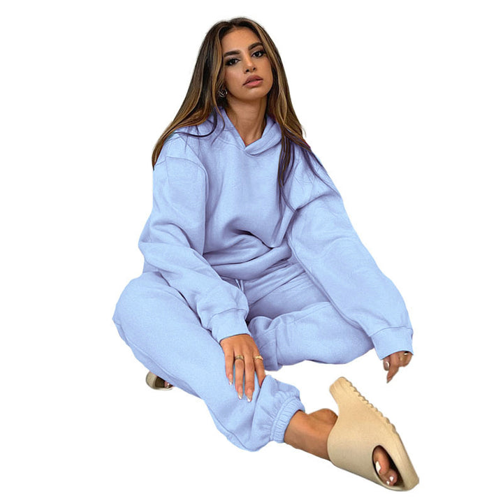 Damen nan lässiges Oversize-Kapuzenloungewear-Set mit fleecegefüttertem Hoodie und hochgeschnittener Jogginghose Drune