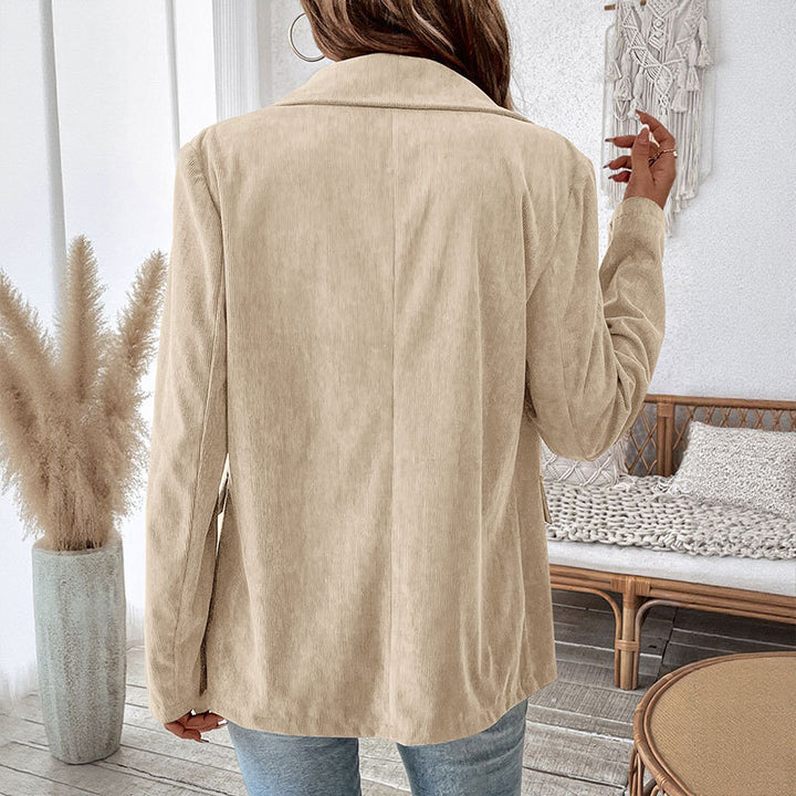 Damen Eleganter Cordblazer mit doppelter Knopfverschluss Drune