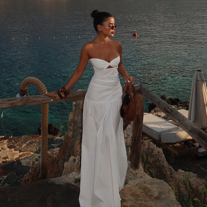 Damen Maxikleid mit schicker Schnittführung und raffiniertem Bauch-Detail Drune