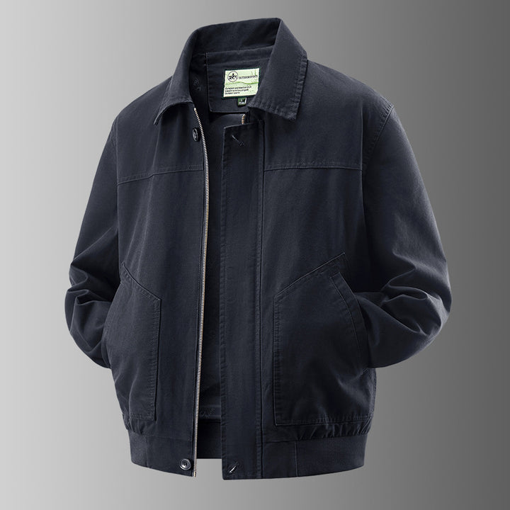 Herren o-Baumwoll-Twill-Arbeitsjacke mit schrägen Handtaschen und geripptem Saum Drune