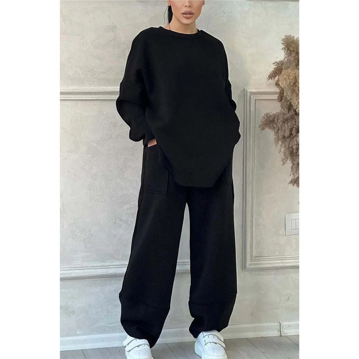 Damen bequemes Oversize-Loungewear-Set mit hohem Kragen und elastischen Bündchen