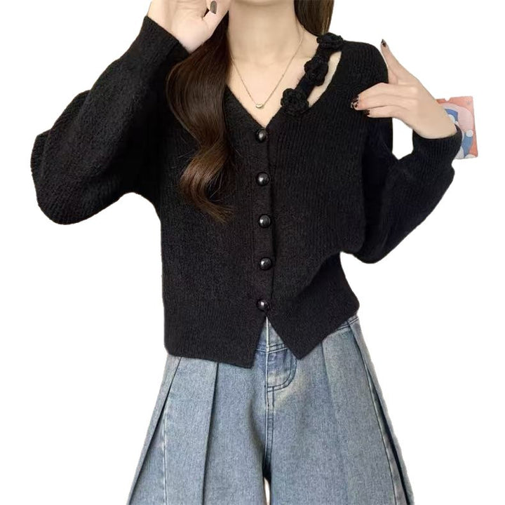 Damen Strickjacke mit floralem Detail und Knopfverschluss Drune