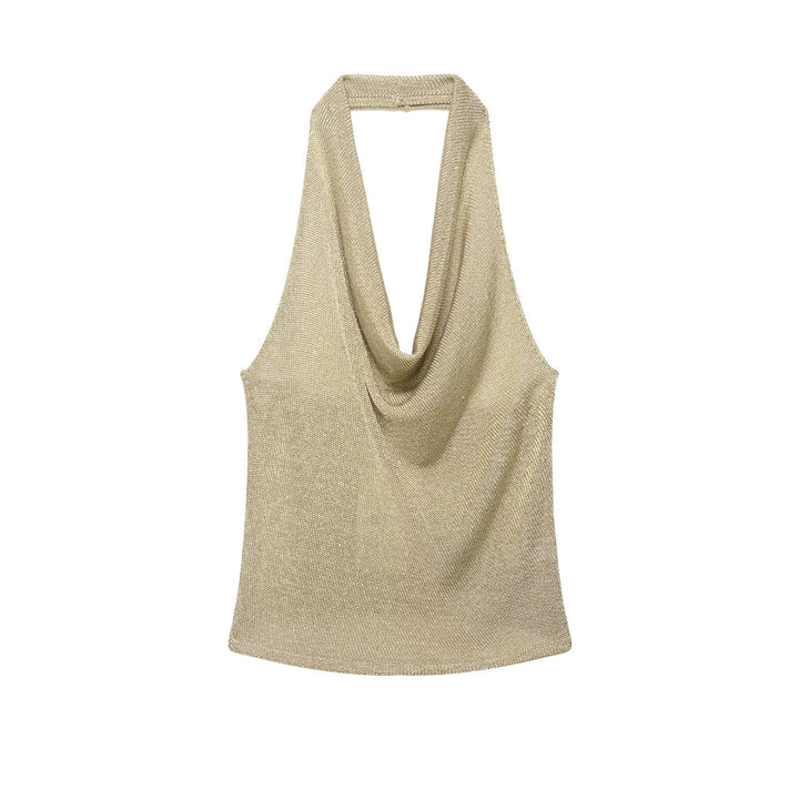 Damen Haltertop mit elegantem Wasserfall-Ausschnitt und schimmernden Akzenten Drune