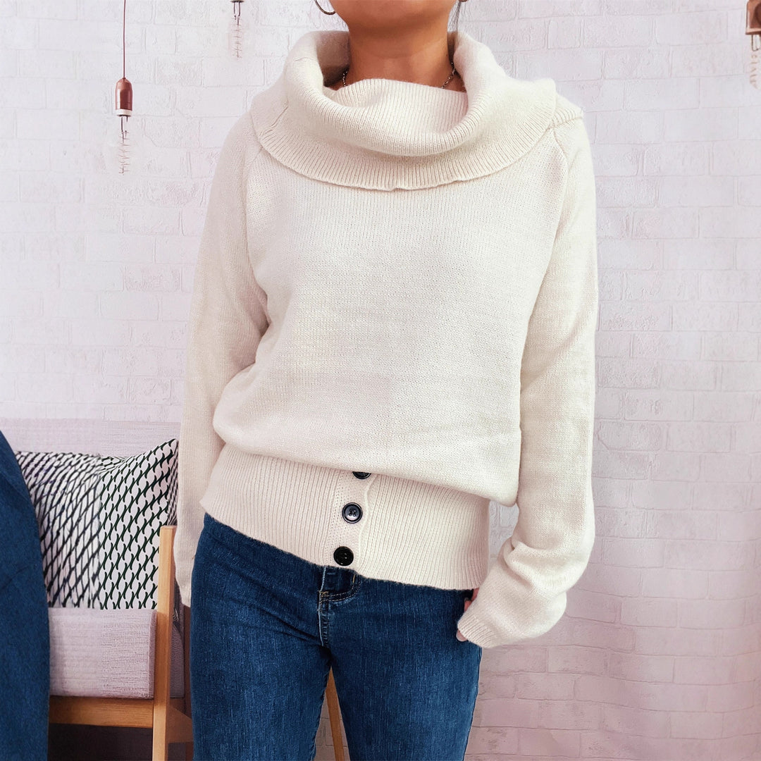 Damen Strickpullover mit hochschließendem Kragen und seitlichen Knopfdetails Drune