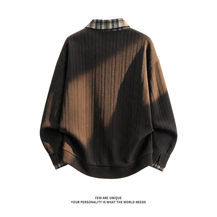 Herren Lagenlook-Pullover mit integriertem Karohemdkragen Drune