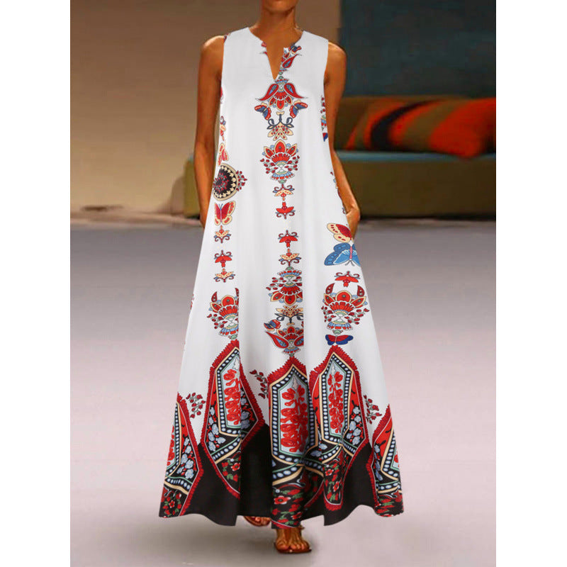 Damen Maxikleid mit elegantem floralem Design und seitlichen Taschen Drune