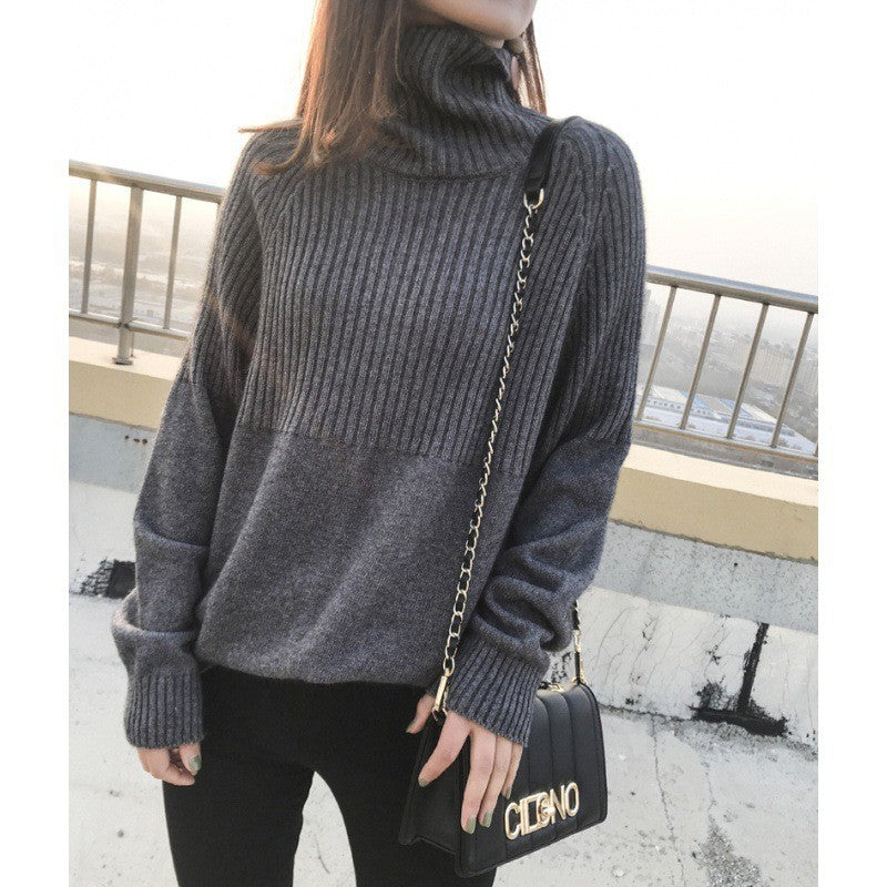 Damen Strickpullover mit hochgeschlossenem Kragen und Rippstruktur Drune