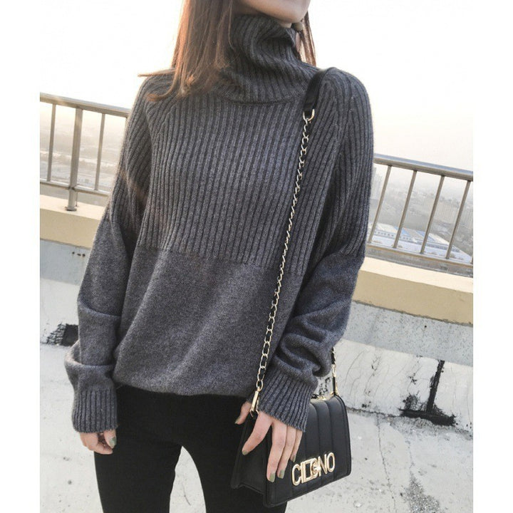 Damen Strickpullover mit hochgeschlossenem Kragen und Rippstruktur Drune