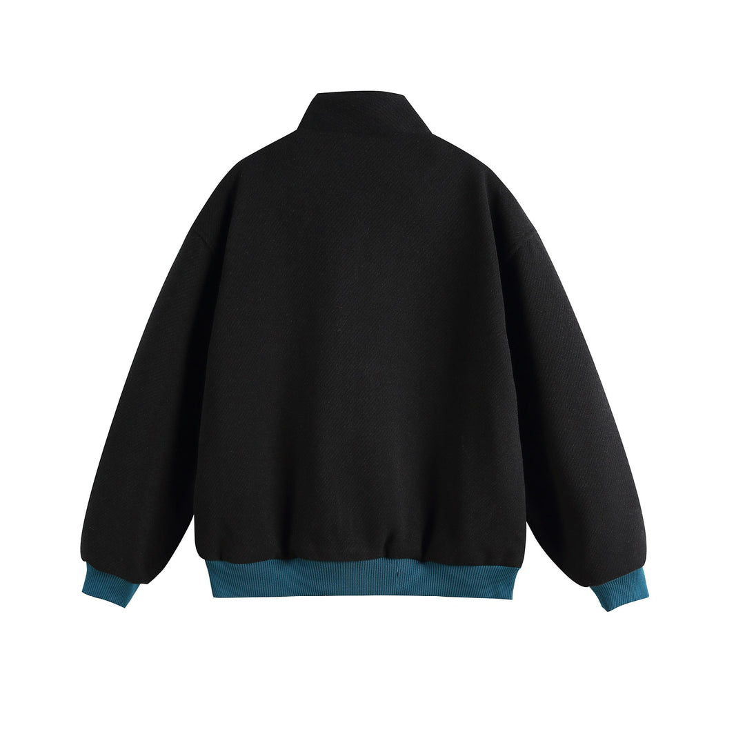 Damen Leichte Stehkragen-Jacke mit folkloren Stickapplikationen und gerippten Bündchen Drune