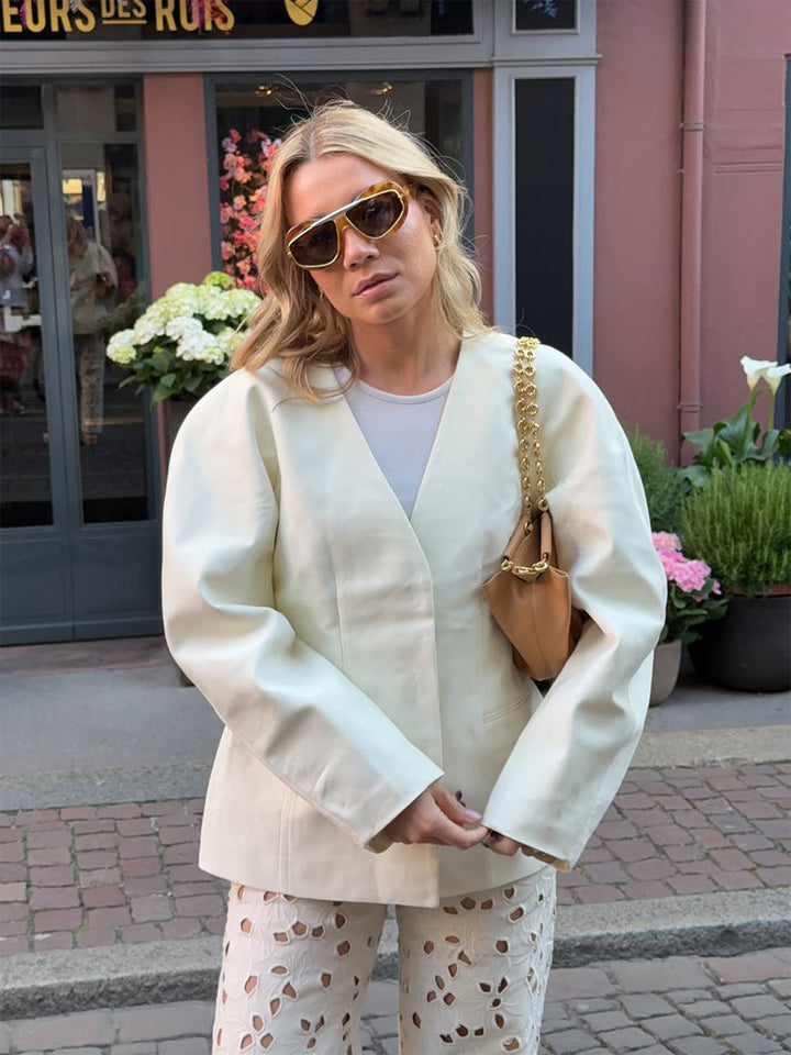 Damen Oversize-Blazer mit markanter Schulter und offener V‑Front Drune
