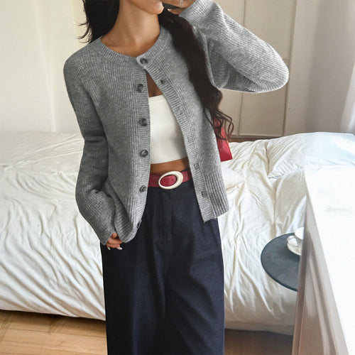 Damen Strickjacke mit Knopfleiste und voluminösen Ärmeln Drune