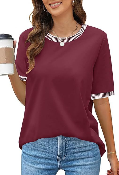 Damen lässiges Kurzarm-Shirt mit modischem Streifenkragen Drune