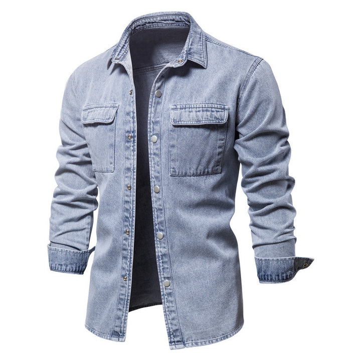 Herren nan lässiges Jeans-Overshirt mit Druckknopfleiste, aufgesetzten Brusttaschen und klassischem Hemdkragen Drune