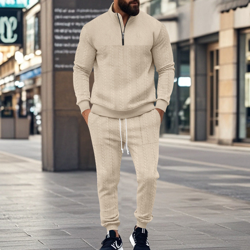 Herren nan Strukturiertes Halbzip-Sweatset mit Waffelstrick und konischer Jogginghose Drune