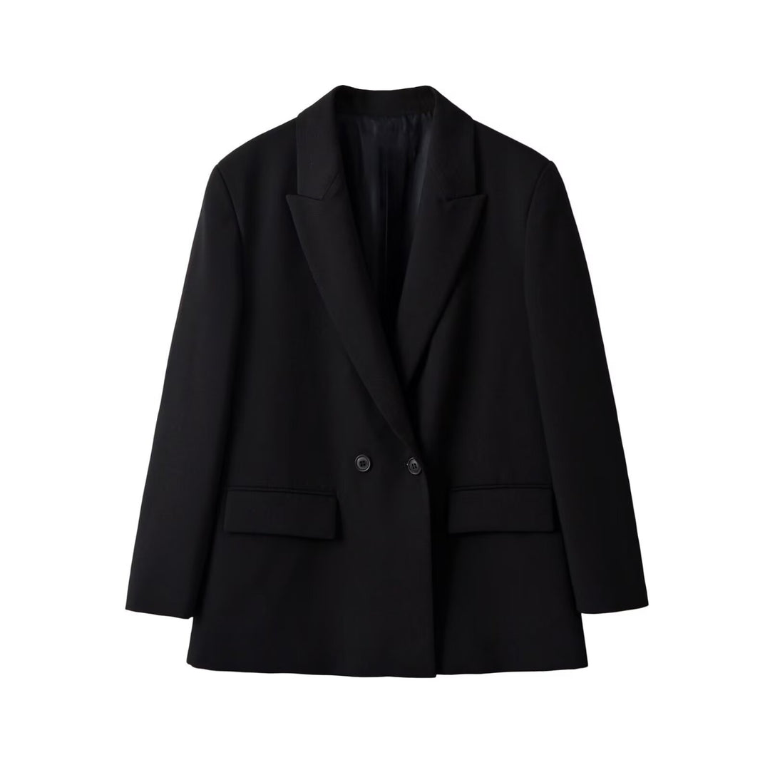 Damen Longline-Blazer mit verlängertem Schnitt, Doppelknopf und Pattentaschen Drune