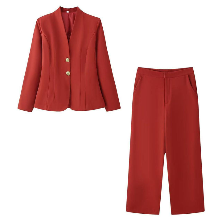 Damen figurnahe Blazerjacke mit Stehkragen, formgebenden Teilungsnähten und goldenen Zierknöpfen Drune