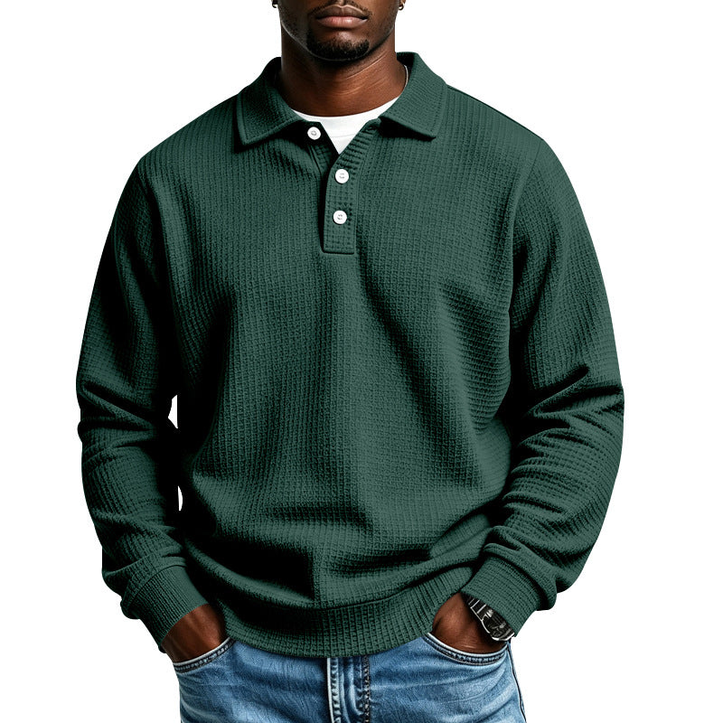 Herren Waffelstrick-Poloshirt mit Knopfleiste und Rippbündchen Drune