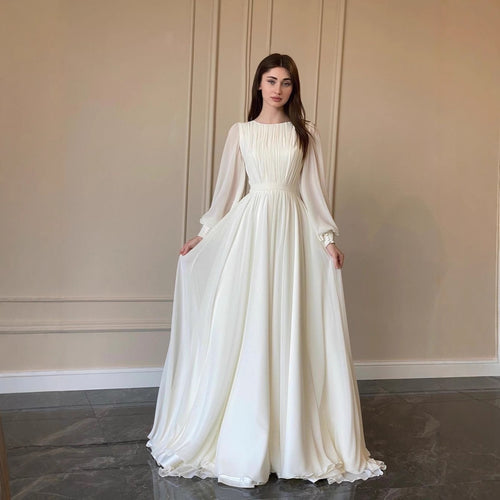 Damen Elegantes Langkleid mit schmalem Taillenband und Ballonärmeln Drune