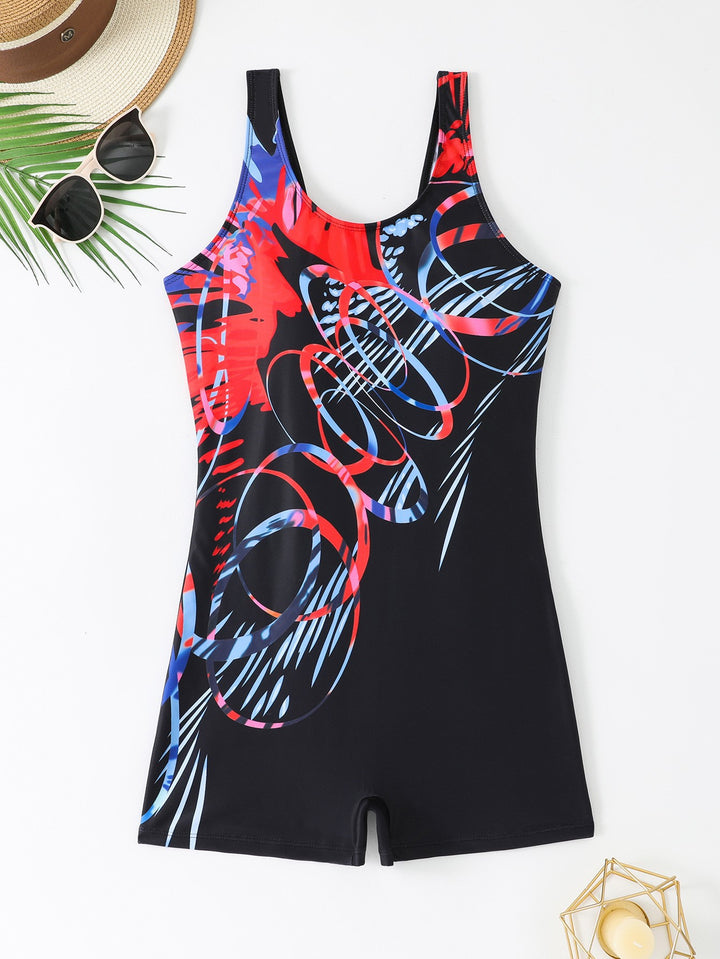 Damen Sportlicher Schwimmanzug mit dynamischem Kunstmotiv Drune