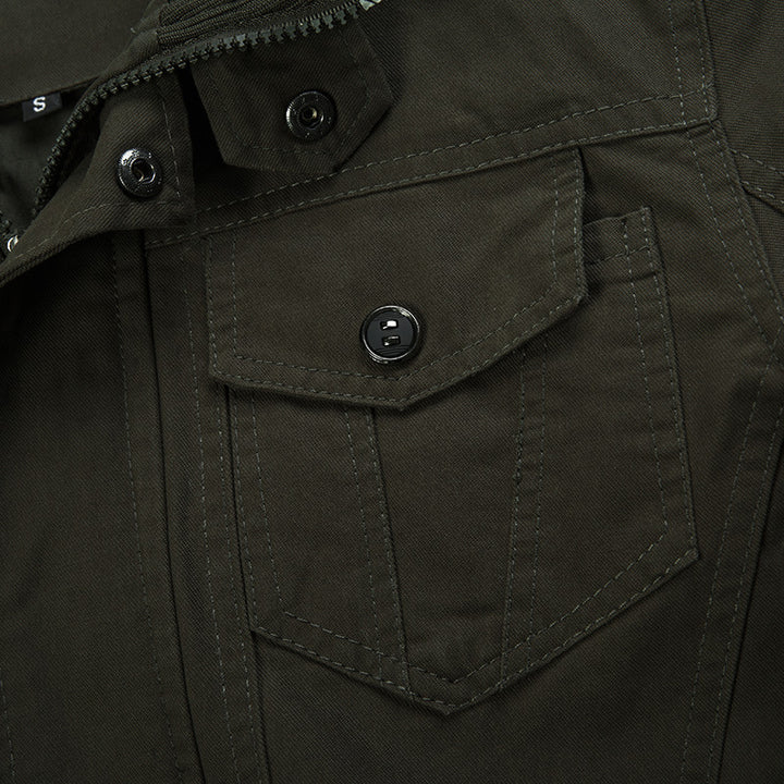 Herren nan robuste Canvas-Fieldjacke mit Stehkragen, Epauletten und multifunktionalen Taschen Drune