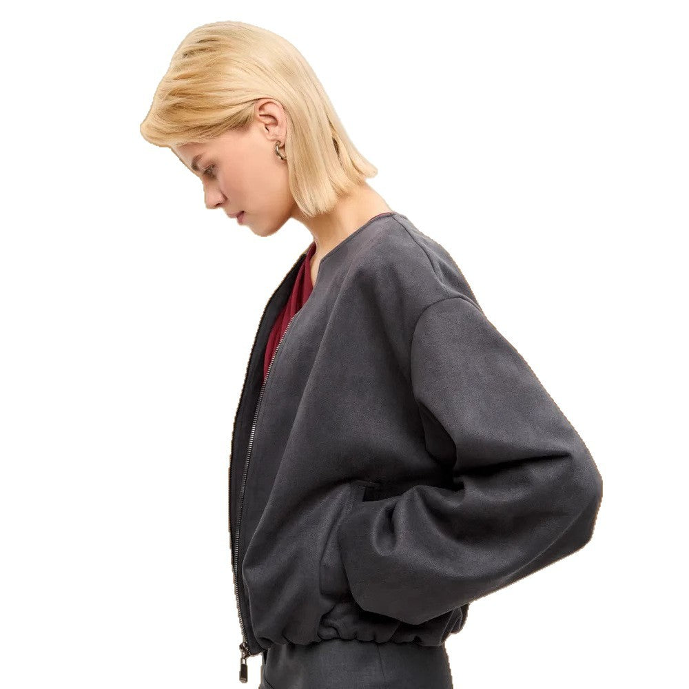 Damen weiche Oversized-Sweatjacke mit modernem Reißverschluss und seitlichen Eingrifftaschen Drune