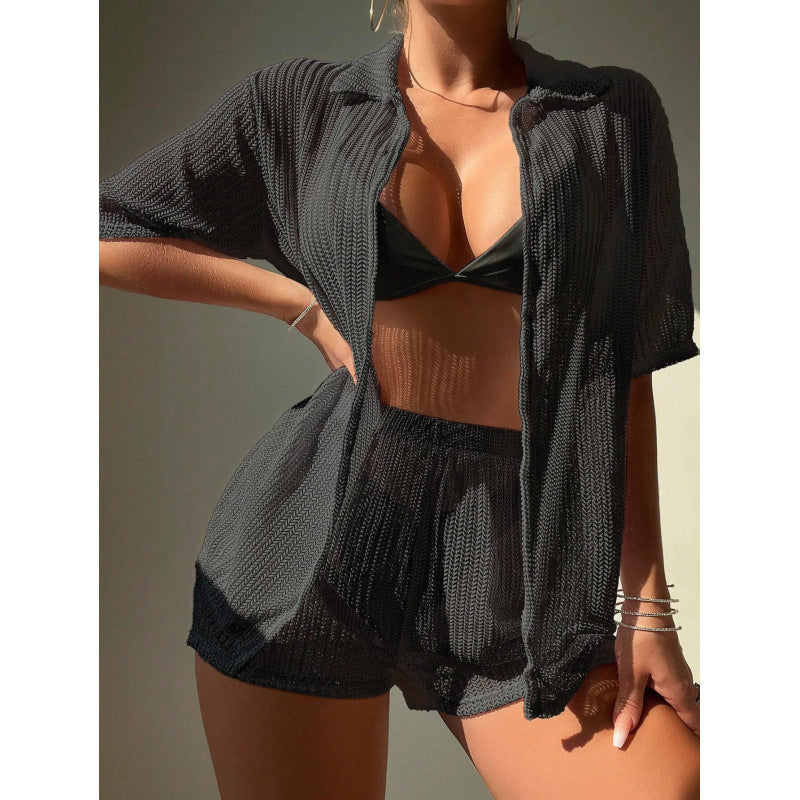 Damen Set aus luftiger Strickjacke und Shorts Drune
