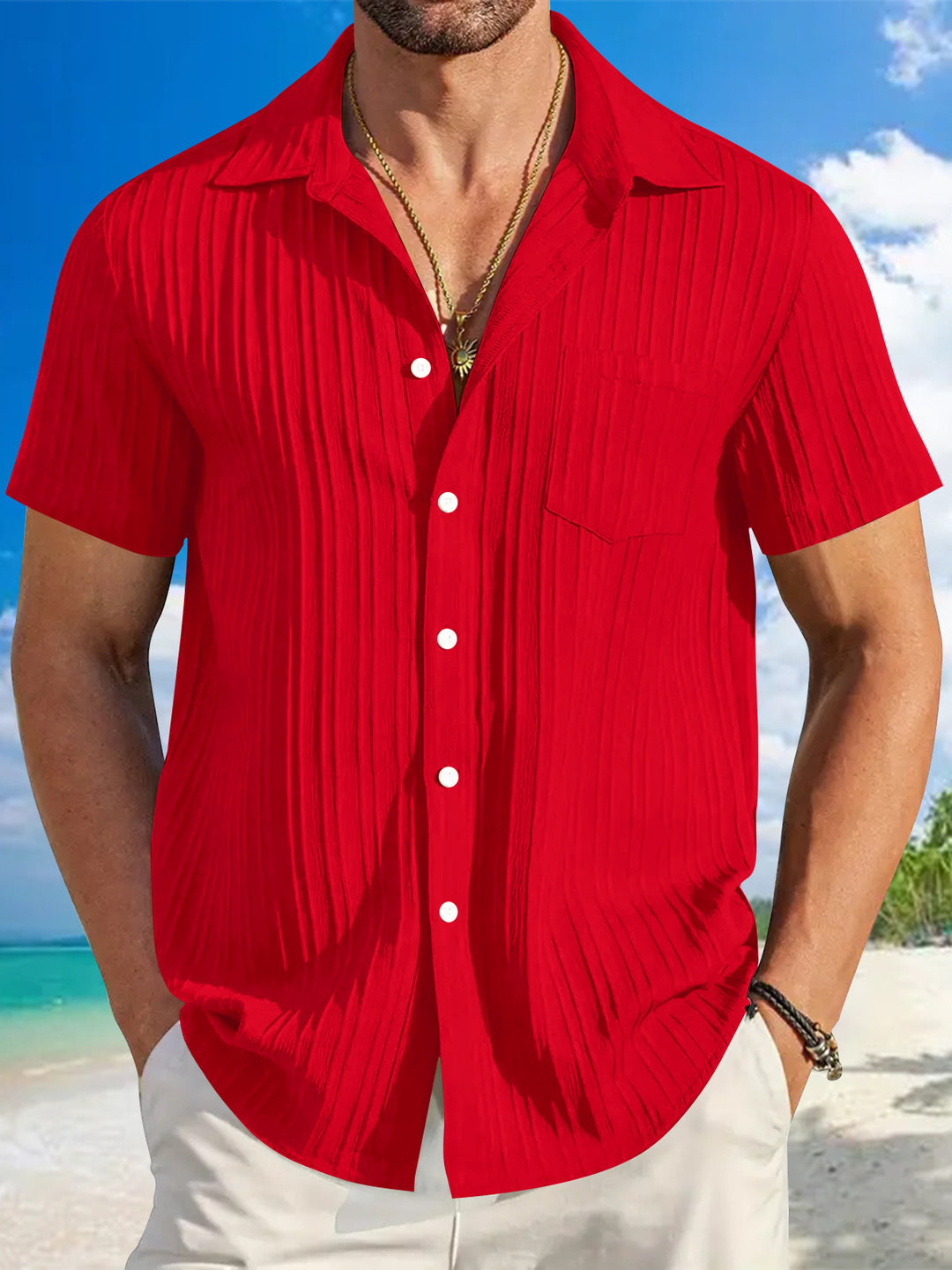 Herren Kurzarm-Hemd mit strukturiertem Design Drune