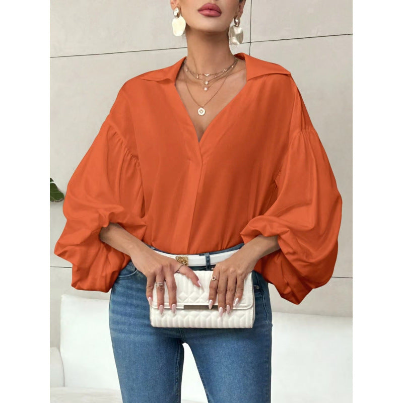 Damen Bluse mit voluminösen Ballonärmeln und elegantem Kragen Drune