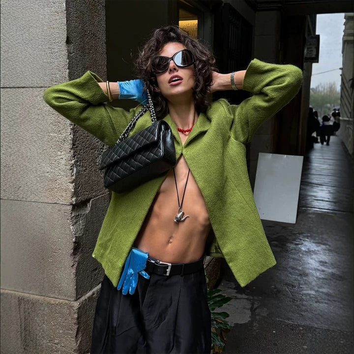 Damen Kurzblazer aus strukturiertem Bouclé mit kastiger Silhouette Drune