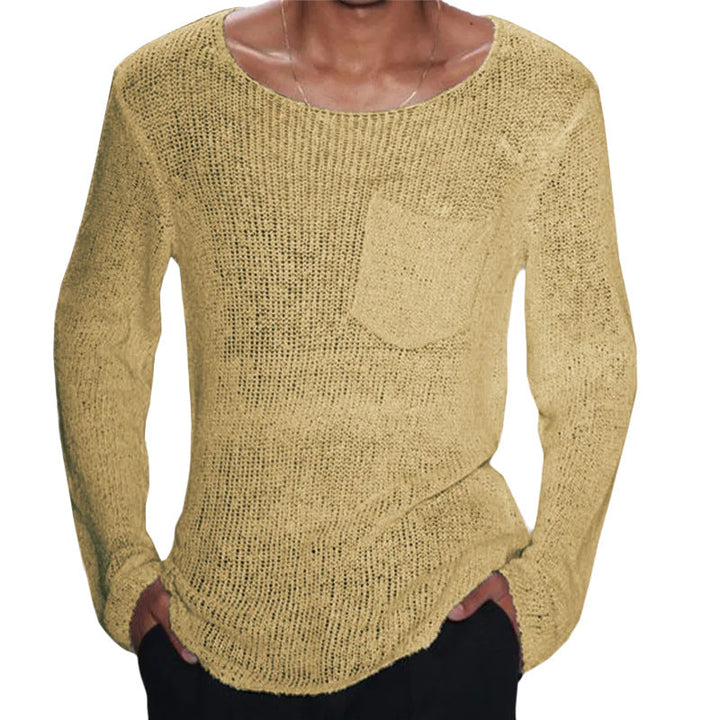Herren lässiger Pullover mit offener Maschenstruktur und Brusttasche Drune