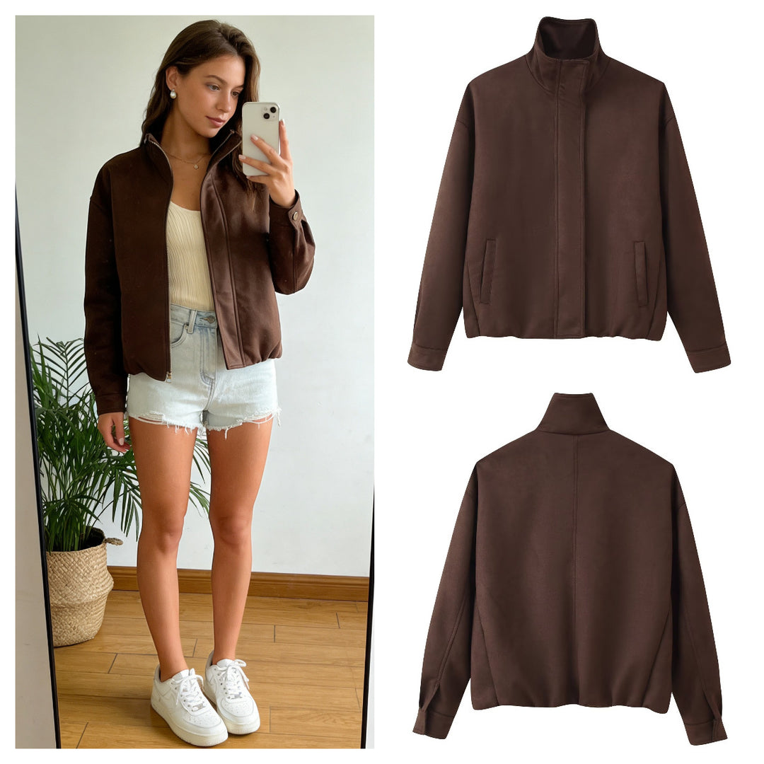 Damen elegante Übergangsjacke mit hohem Kragen Drune