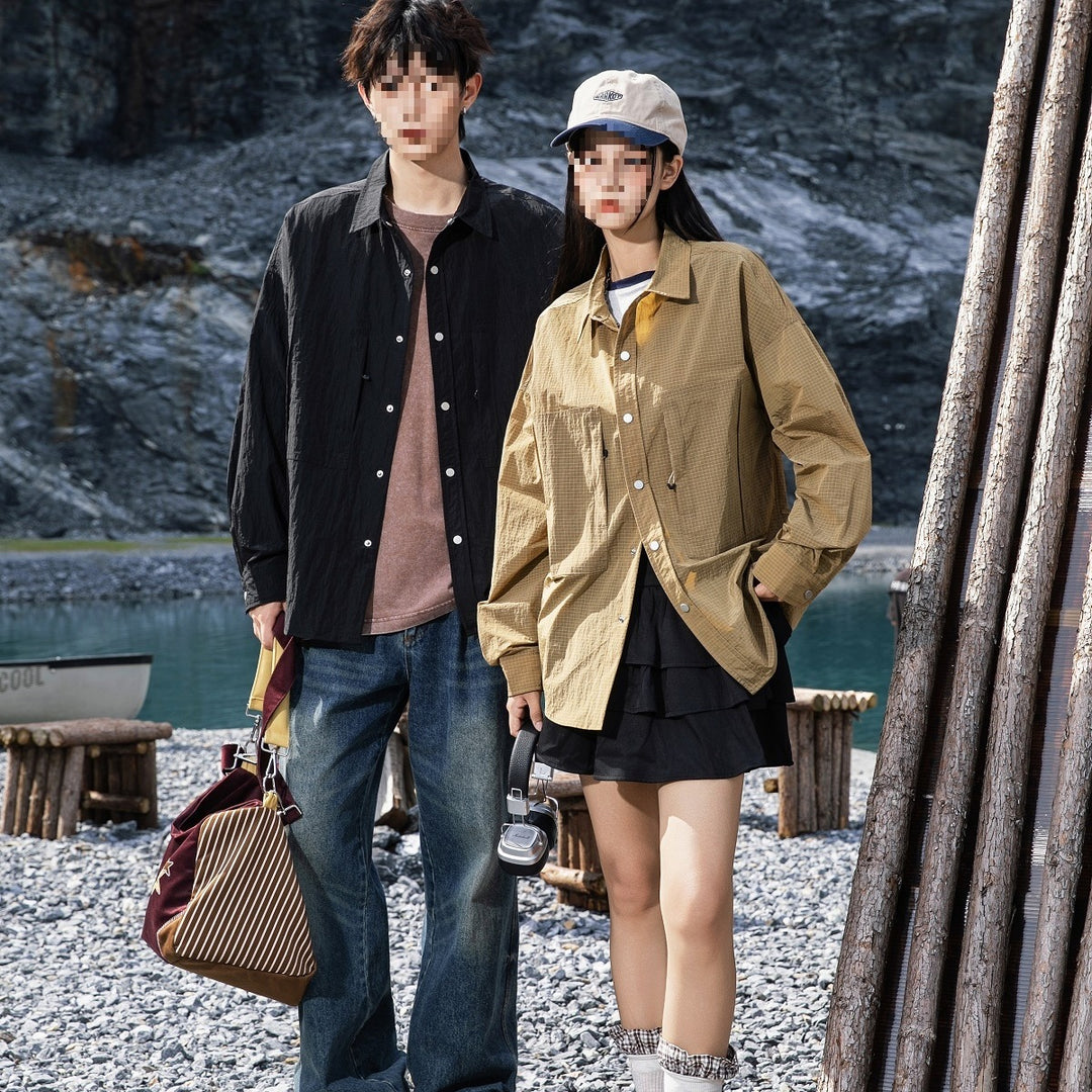 Herren Oversize Utility-Hemdjacke aus Ripstop mit Druckknopfblende und aufgesetzten Taschen Drune