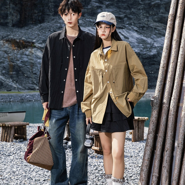 Herren Oversize Utility-Hemdjacke aus Ripstop mit Druckknopfblende und aufgesetzten Taschen Drune
