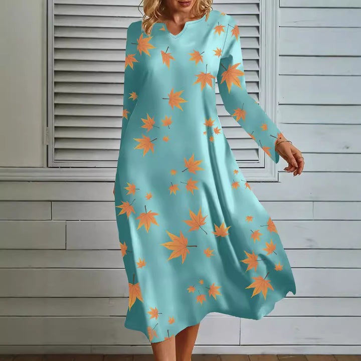Damen Maxikleid mit V-Ausschnitt und floralem Druck Drune
