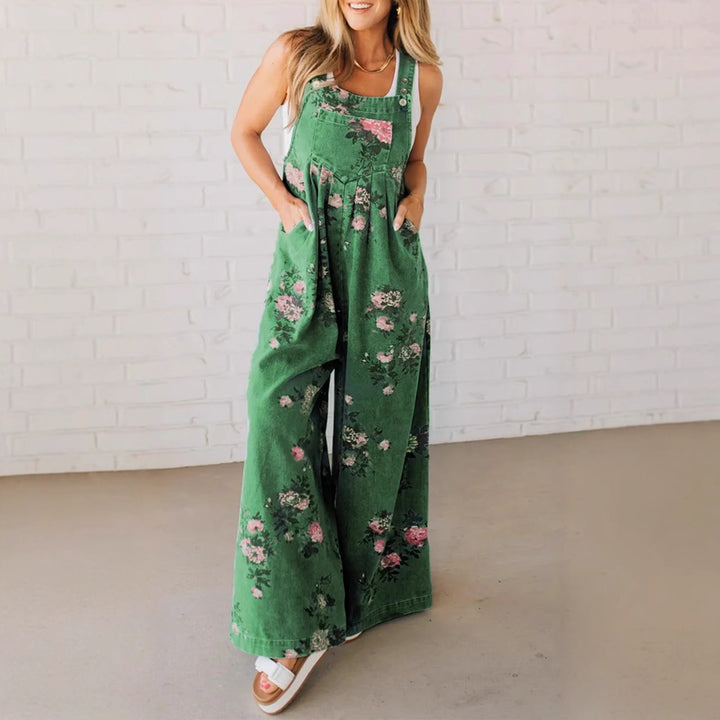Damen Baumwoll-Overall mit floralem Druck und weiten Beinen Drune