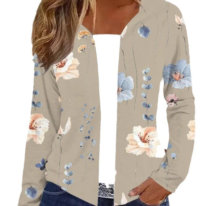 Damen Leichter Offener Strickcardigan mit floralem Aquarellprint und lässigem Fall Drune