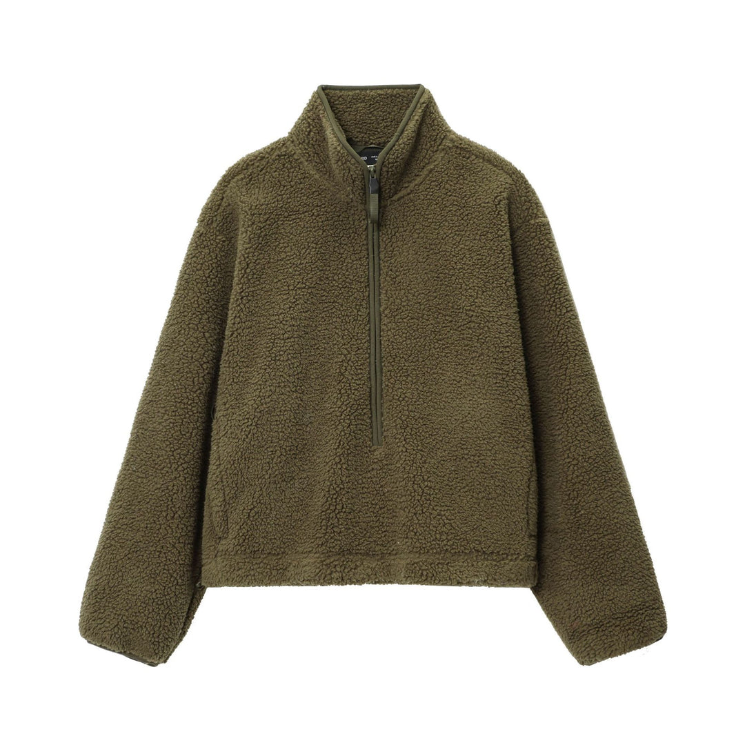 Damen nan kuscheliger Teddy-Fleece Half-Zip Pullover mit Känguru-Tasche Drune