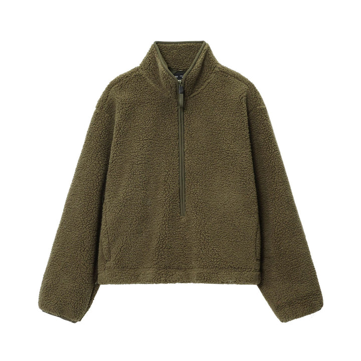 Damen nan kuscheliger Teddy-Fleece Half-Zip Pullover mit Känguru-Tasche Drune