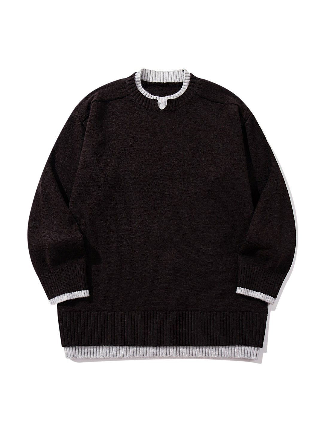 Damen Oversize‑Strickpullover mit kontrastiertem Rippkragen und verlängertem Bund Drune