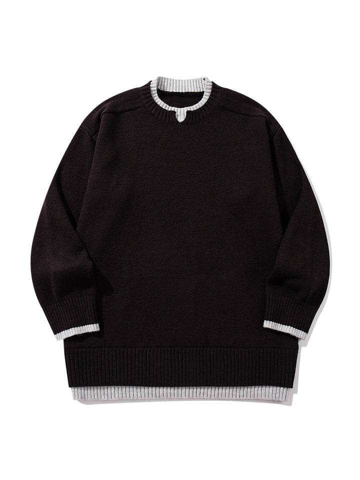 Damen Oversize‑Strickpullover mit kontrastiertem Rippkragen und verlängertem Bund Drune