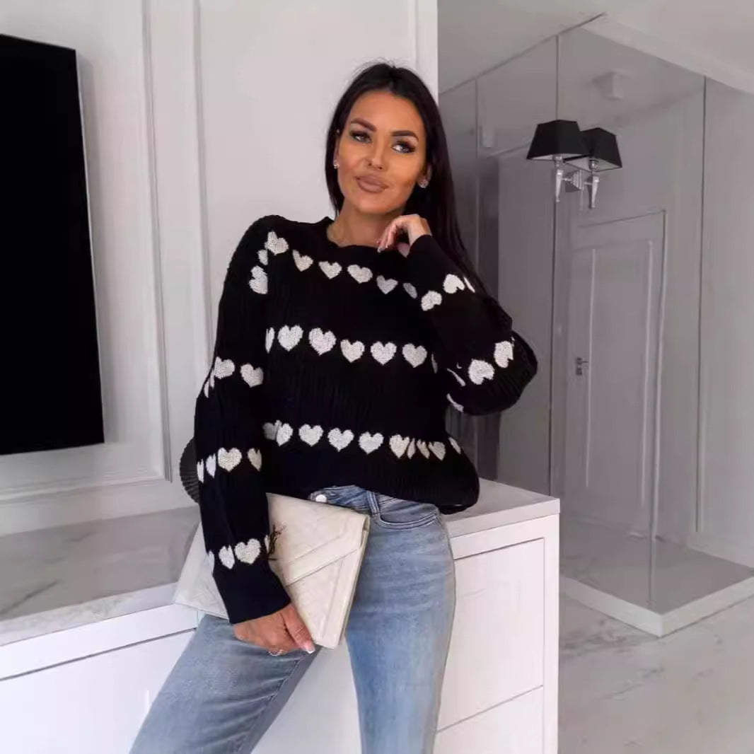 Damen Kuschelpullover mit Herzmuster und weichem Strick Drune