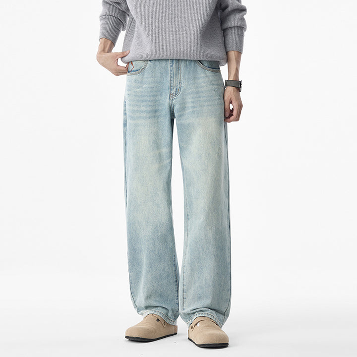 Herren lässige weite Jeans mit tiefem Schritt und Vintage-Waschung Drune