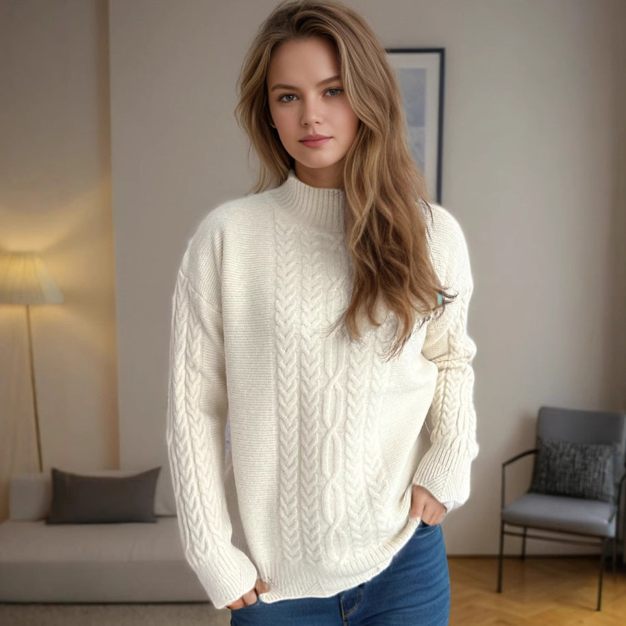 Damen kuscheliger Strickpullover mit modernem Zopfdesign und Rundhalsausschnitt Drune