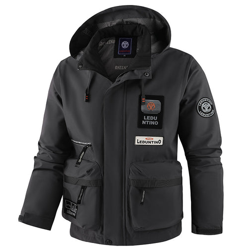 Herren nan technische Fieldjacke mit Kapuze und multifunktionalen Taschen, wasserabweisende Softshell Drune
