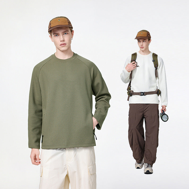 Herren Waffelstruktur-Thermo-Sweatshirt mit Raglanärmeln und Reißverschlusstaschen Drune